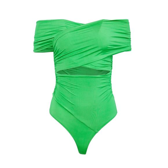 Fleur Du Mal Wrap Front Bodysuit in Peridot Green - Picture 1 of 9